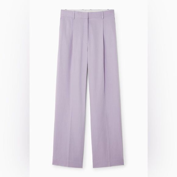 NWT COS RELAXED LINEN-BLEND WIDE LEG TROUSERS LILAC - Picture 2 of 8